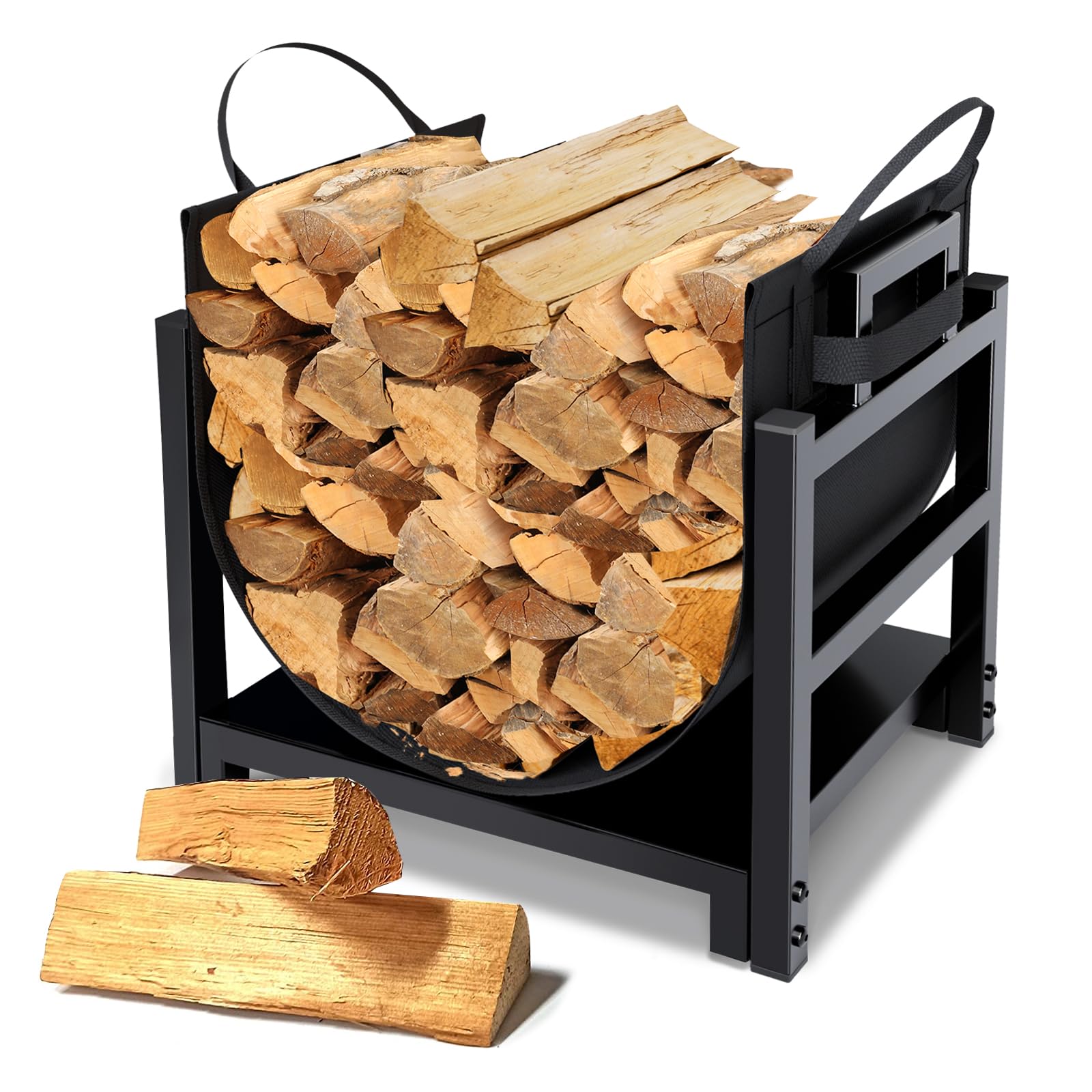 Photo 1 of MOFEEZ Firewood Rack Log Holder Indoor with Wood Carrier, Powder-coated Steel Made, Up-loaded to 110lb, 18inch(L) x 13inch(W) x 17inch(H)