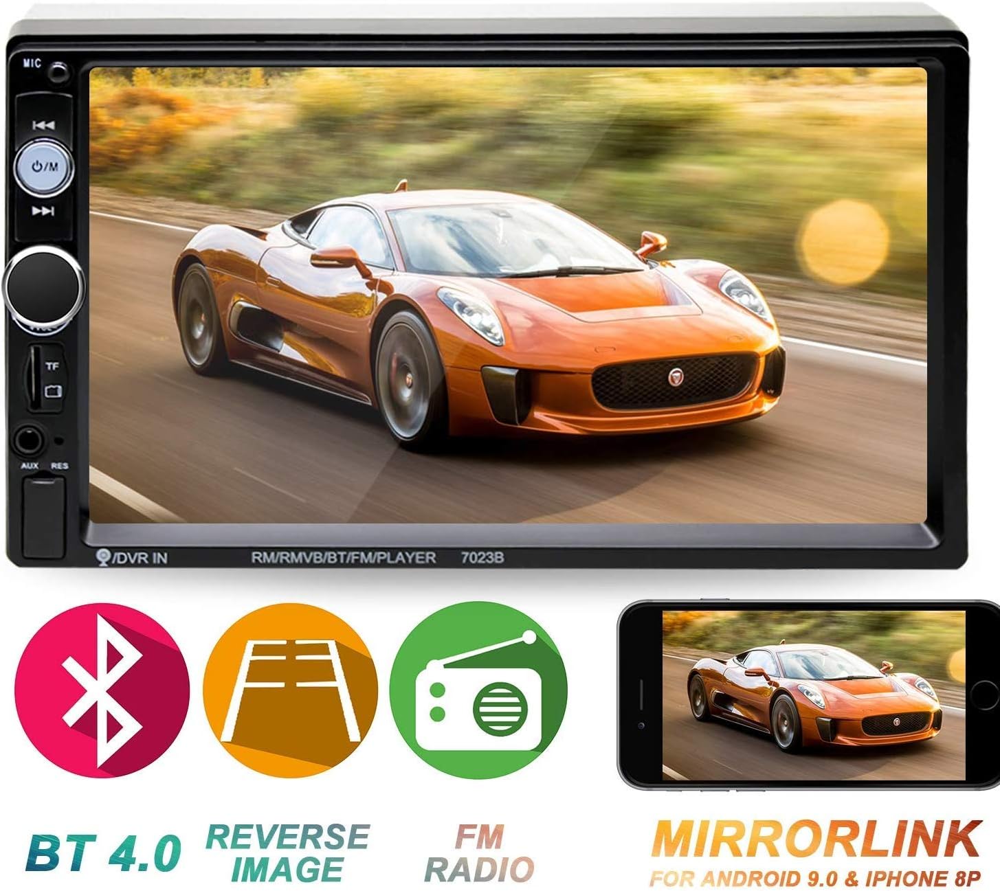 Double Din Car Stereo in-Dash Head Unit with 7" LCD Touch Screen Support Rear-View Camera Bluetooth Function MP5/4/3 Radio FM Car Radio Receiver Mirror Link Caller ID, with Backup Camera