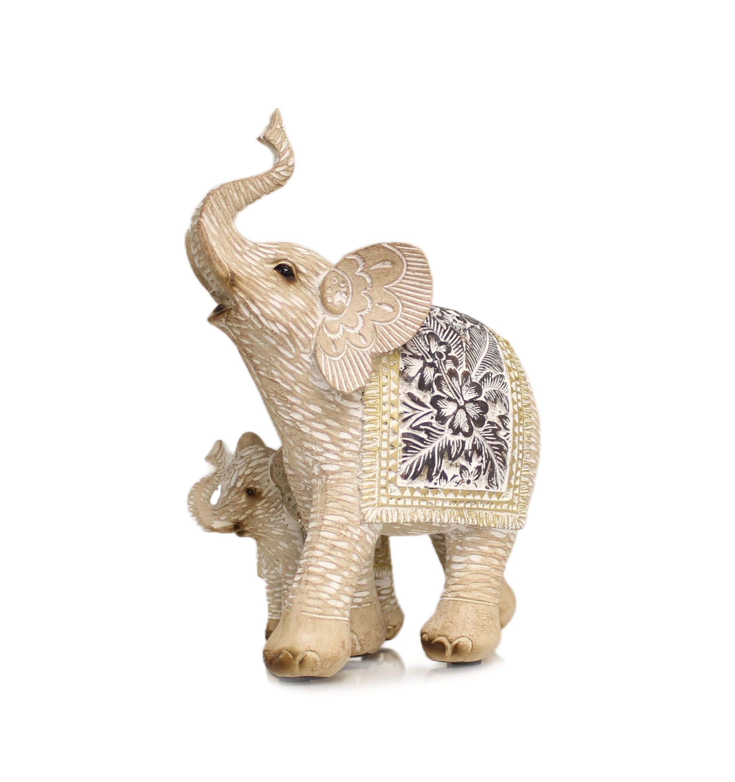 benerini Elephant With Baby Elephant Carved Resin Elephant Ornaments For The Home - Animal Ornaments - Boxed Gift - 19 x 16 cm