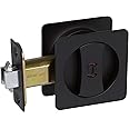Delaney Hardware 370104 Black Contemporary Privacy Square Pocket Door Lock with Edge Pulls and Color Coded Indicators, Black Pocket Door Hardware, Pocket Door Lock, Sliding Door Lock