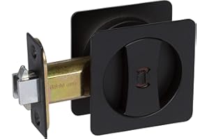 Delaney Hardware 370104 Black Contemporary Privacy Square Pocket Door Lock With Edge Pulls and Color Coded Indicators, Sliding Door Hardware