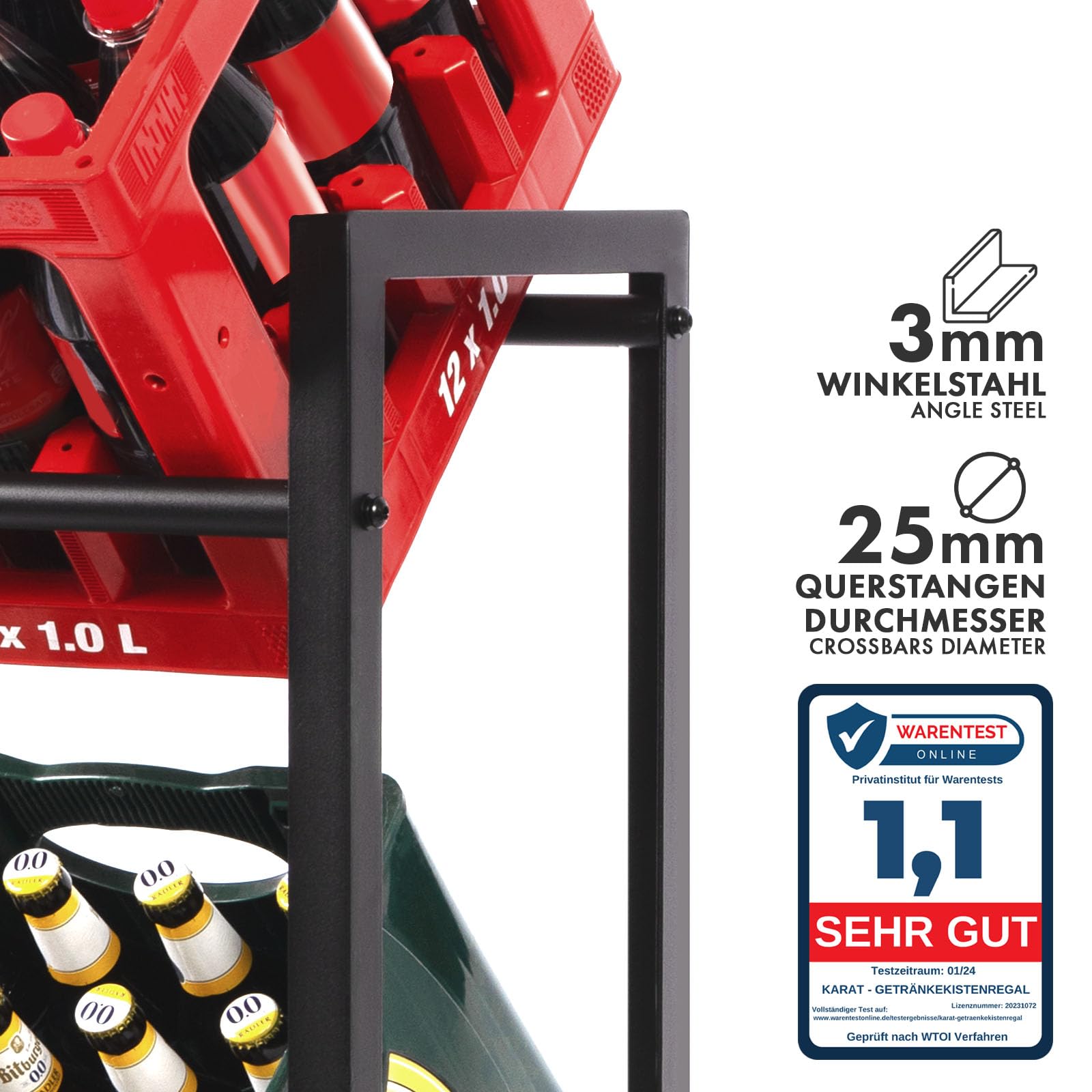 Floordirekt Getränkekistenregal für 4-6 Kisten aus Stahl, stabiles und Robustes Weinregal, Wasserkistenregal, Bierkistenregal, Kistenständer, Getränkeregal (6 Kisten, Kenji) 5