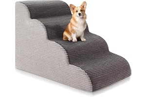 CEEKLIYBEAR 19.7”H Curved Dog Stairs Ramp for Beds Couches, Pet Steps with Durable Non-Slip Washble Fabric Cover, Pet Stairs for Bed Climbing, Dog Steps for Small Dogs and Cats, 4-Tiers,Foam Density Upgraded