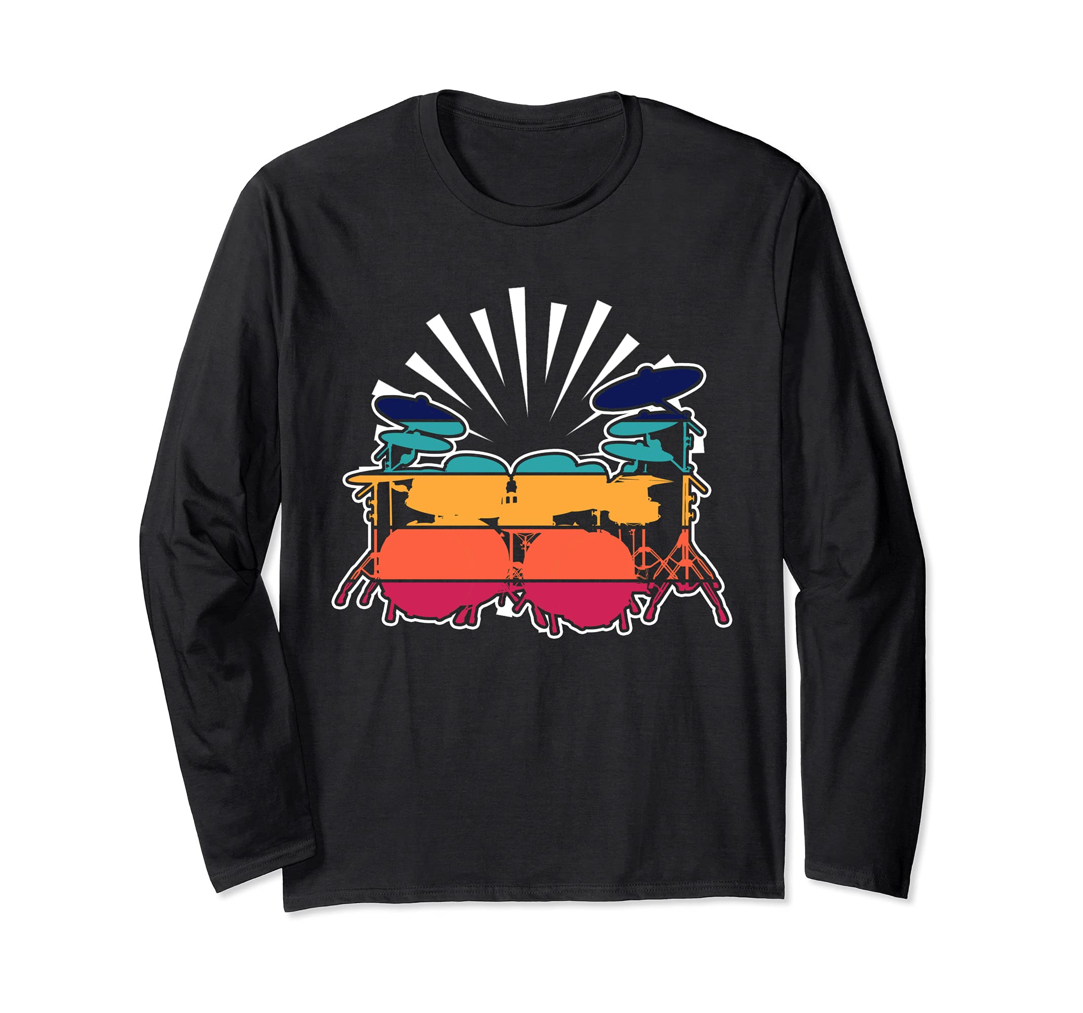 Percussion Drums Player Drum Set Drummer Music Retro Drums Long Sleeve T-Shirt