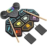2025 Upgrade Electronic Drum Set 9-Pad Roll-Up &ndash; Portable Silicone Drum Kit with 2 Pedals, Built-in Speakers, MIDI &amp; Headphone Jack &ndash; Ideal for Practice &amp; Travel (Drum pattern)