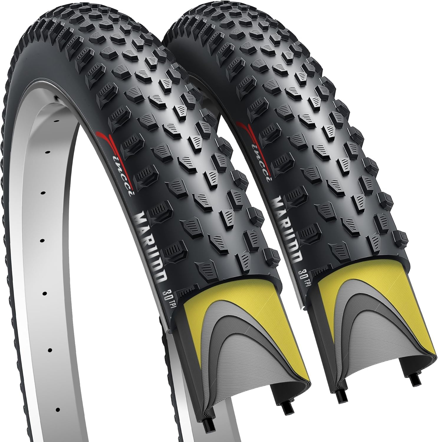 Fincci Bicycle Tyres MTB 29 x 2.1 Inch - Pair Foldable Tires 29 inches 30 TPI with 1mm Nylon Protection - Pack of 2 Accessories 52-622 for Mountain Bikes, Electric, Gravel Hybrid Bikes