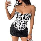 GIYKBX Women's Strapless Corset Tops Vintage Printed Floral Going Out Bustier Sexy Sleeveless Tube Tops