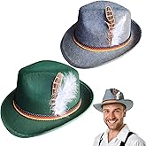 Evankin 2 PCS Oktoberfest Hats, German Alpine Bavarian Costume Cap Accessories for Men Adults, Green Gray Felt Hat with Feather