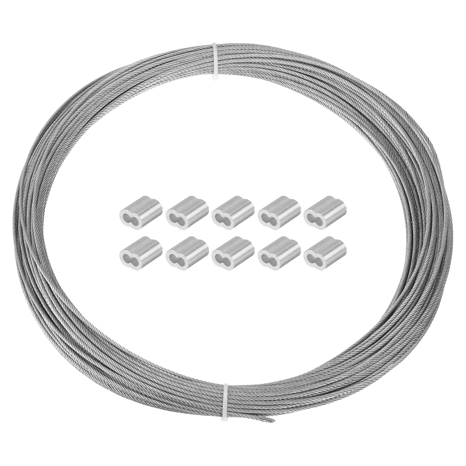 PATIKIL Picture Hanging Wire Kit, 1.8mm x 30 Meters Stainless Steel Rope Cable with 10 Pcs Double Hole M2 Aluminum Sleeve for Picture Mirror, Silver