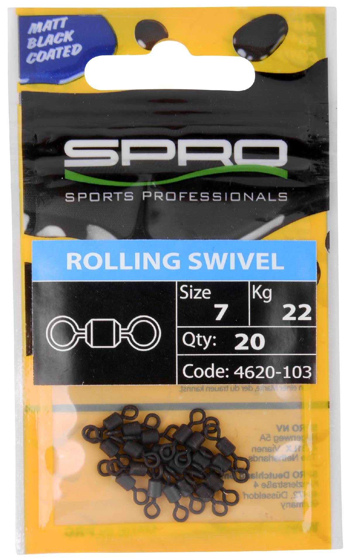 Spro Matt Black Rolling Swivel - Fishing Swivels, Barrel Swivels, Fishing Swivels, Spinning Swivels, Pike Swivels, Gr. 4 / 35kg / 20 Stück