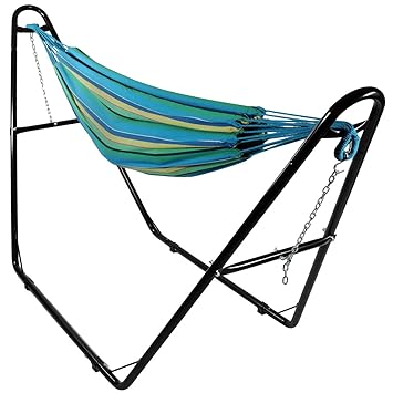Sunnydaze Cotton Double Brazilian Hammock and Stand Combo with Portabl