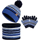 Kids Winter Hat, Scarf & Gloves Set - Knit Beanie Hat, Fleece Lined for 3-8 Year Olds