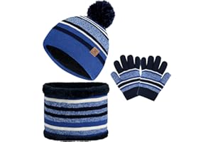 AUZESTO Kids Winter Hat, Scarf & Gloves Set - Knit Beanie Hat, Fleece Lined for 3-8 Year Olds