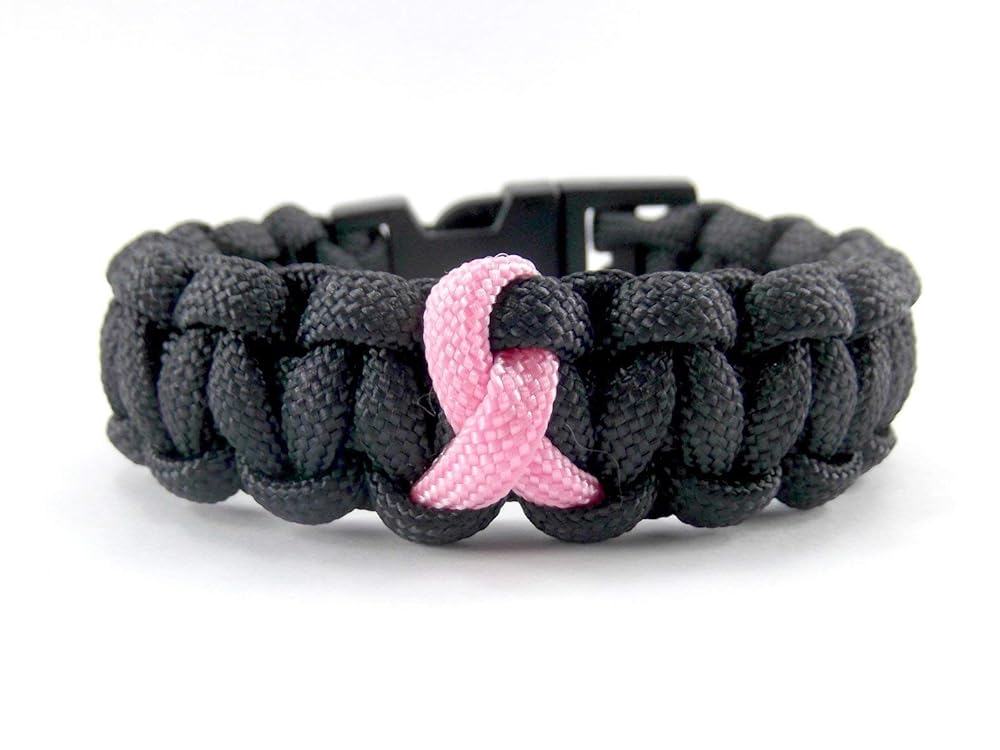 Pink Ribbon Breast Cancer Awareness Paracord Bracelet Handmade