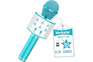 Verkstar Karaoke Microphone for Kids, Wireless Bluetooth Microphones with 18 Built-in Nursery Rhymes for Toddler Singing, Birthday Gifts Toys Microphone for Girls Boys Adults