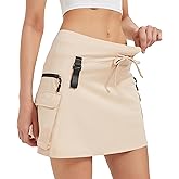 Idtswch Women's 16" High Waisted Hiking Cargo Skort with Zipper Pockets - Quick Dry Golf & Workout Skirt
