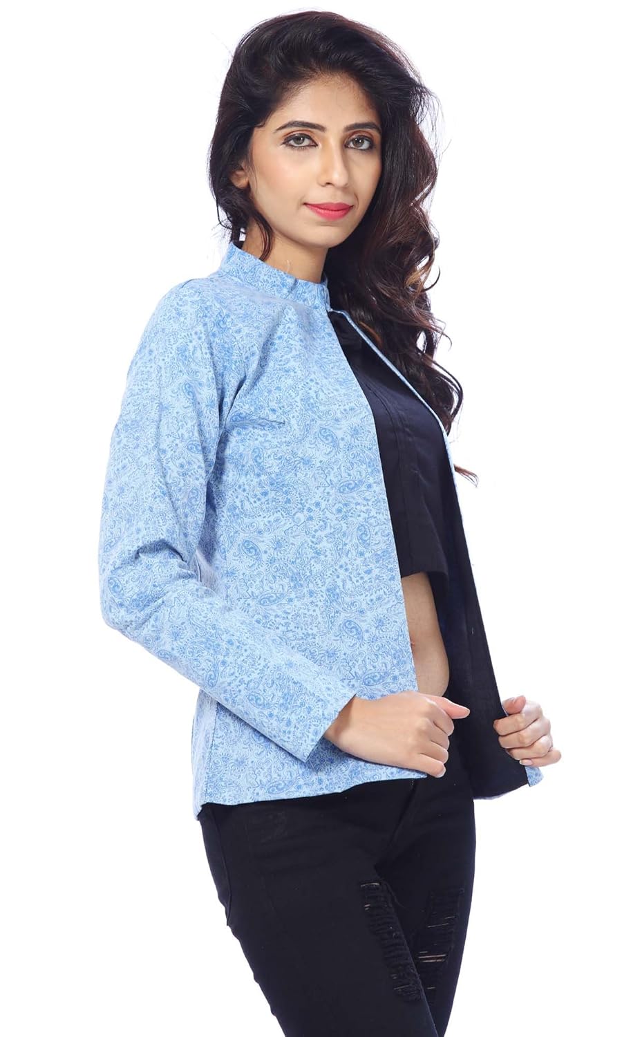 abony light blue denim printed jacket