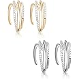 14K Gold Plated Split Huggie Hoop Earrings for Women/Girls, Inlaid Sparkle Diamond-Cut 4A+ Cubic Zirconia, 925 Sterling Silve