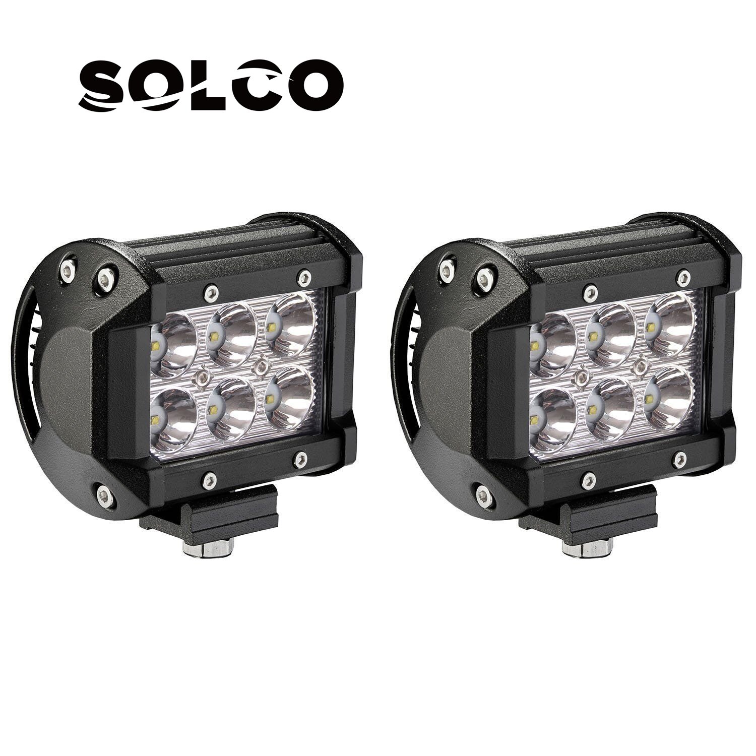LED Light Bar ,SOLCO 2PCS 4 inch 18W Spot Beam Cree LED Work Light Led Bar Off Road IP67 Waterproof Fog Lights Driving Lights for Pickup Camper Jeep Trucks SUV UTV Tanks 4WD Van ATV,1 Year Warranty