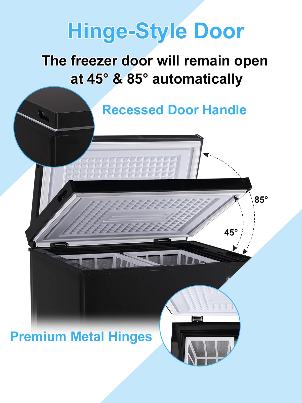 KRIB BLING Chest Freezer 7.0 cu.ft Mini Adjustable 7 Thermostat Compact Deep Freezer Top Door Low Noise with Removable Basket Black