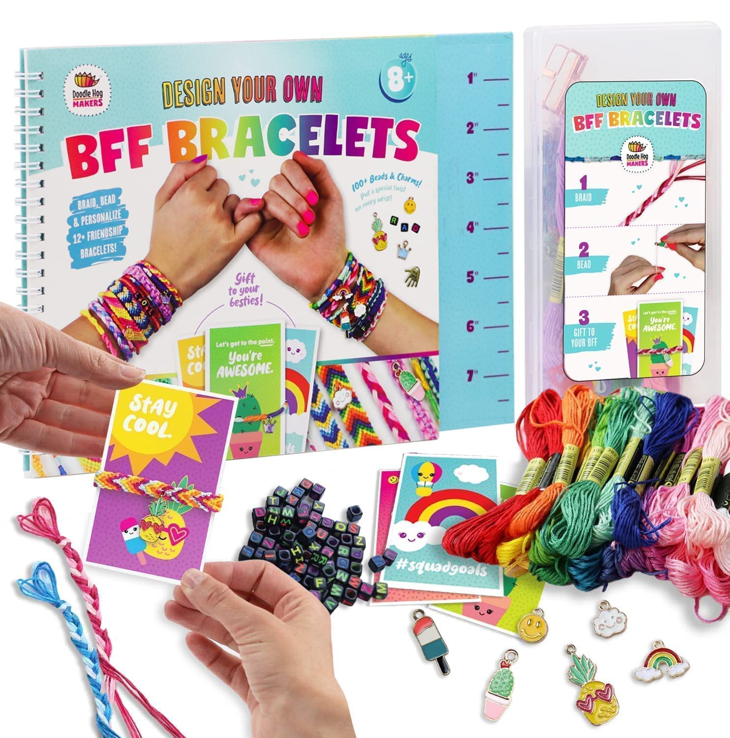 DOODLE HOG Friendship Bracelet Making Kit for Girls 8-12 with Alphabet Beads, String & Charms, 8-12 Year Old Girl Gifts, Friendship Bracelet Kit