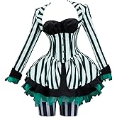 MEOWCOS Gothic Dress Set with Classic Stripes Tube Top Skirt Socks Halloween Costume