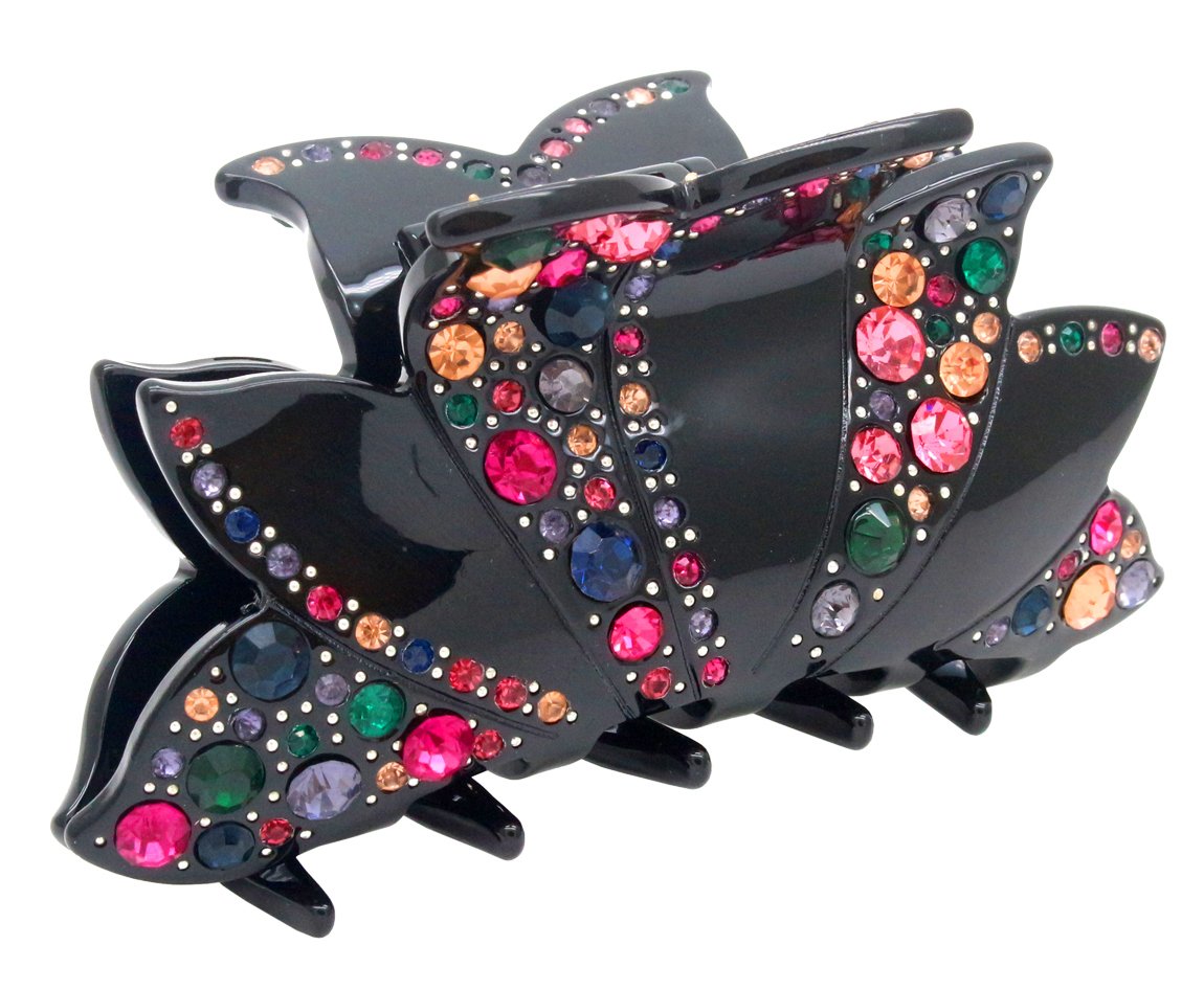 HOLLIHI 4-inch Hair Claw Jaw Clip for Women and Girls, Large - Pretty Strong Clamp Non-Slip Barrette Hair Updo Grip Bath Accessories for Thick Hair, Black