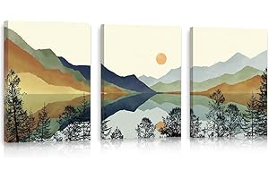 CHDITB Boho Mountain Landscape Framed Wall Art(Set of 3, 12"x16"), Watercolor National Park Canvas Artwork Painting, Abstract