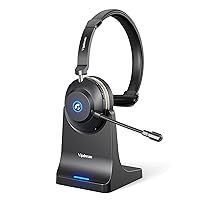 Wireless Headset with Mic for Work: 6.0 Bluetooth Headset with AI Noise Cancelling Mic,45 Hours Worktime & Mute Button,Headset with Microphone for Pc,iPhone,Computer,Remote Work,Office,Zoom, Skype