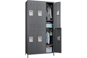 Reemoon Metal Locker Storage Cabinet for Employees, 72" Tall Steel Lockers for Home, School, Office, Gym (Dark Grey, 6 Doors)