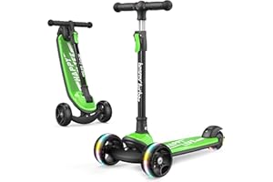 Besrey Kick Scooter for Kids Ages 3-10, 3-Wheel Folding Scooter with Adjustable Height, LED Light Wheels, Extra Wide Deck for Outdoor Activities