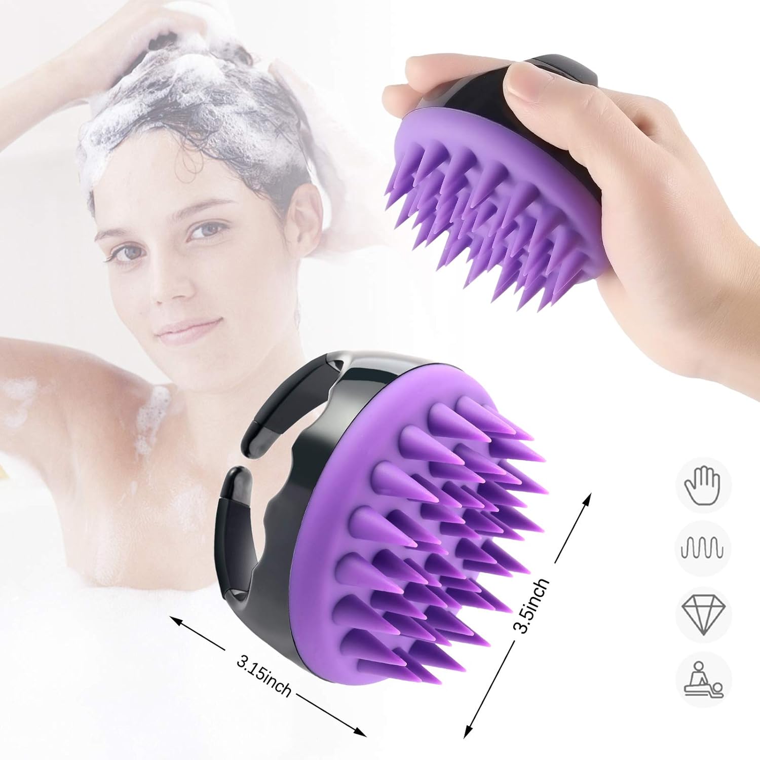 Scalp Massaging Shampoo Brush - Scalp Massager Silicone Hair Shampoo Brush Shower for Remove Dandruff, Scalp Massage Tool for Hair Regrowth (black and purple) : Beauty