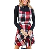 CUPSHE Women's Overall Dress Square Neck Plaid Sleeveless Casual Short A Line Cute Fall Mini Pinafore Dresses