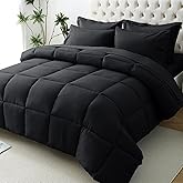 JOLLYVOGUE Queen Comforter Set 7 Pieces - Black Bed in a Bag Ultra-Soft - Goose Down Alternative - Premium 1800 Series with C