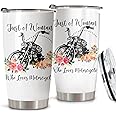 CHICKOR Motorcycle Tumbler 20 Oz - Just A Woman Who Loves Motocycles Tumblr Gifts for Woman, Flowers Riders Thermal Cups For Cold Drinks, Gift for Motorcycle Lovers