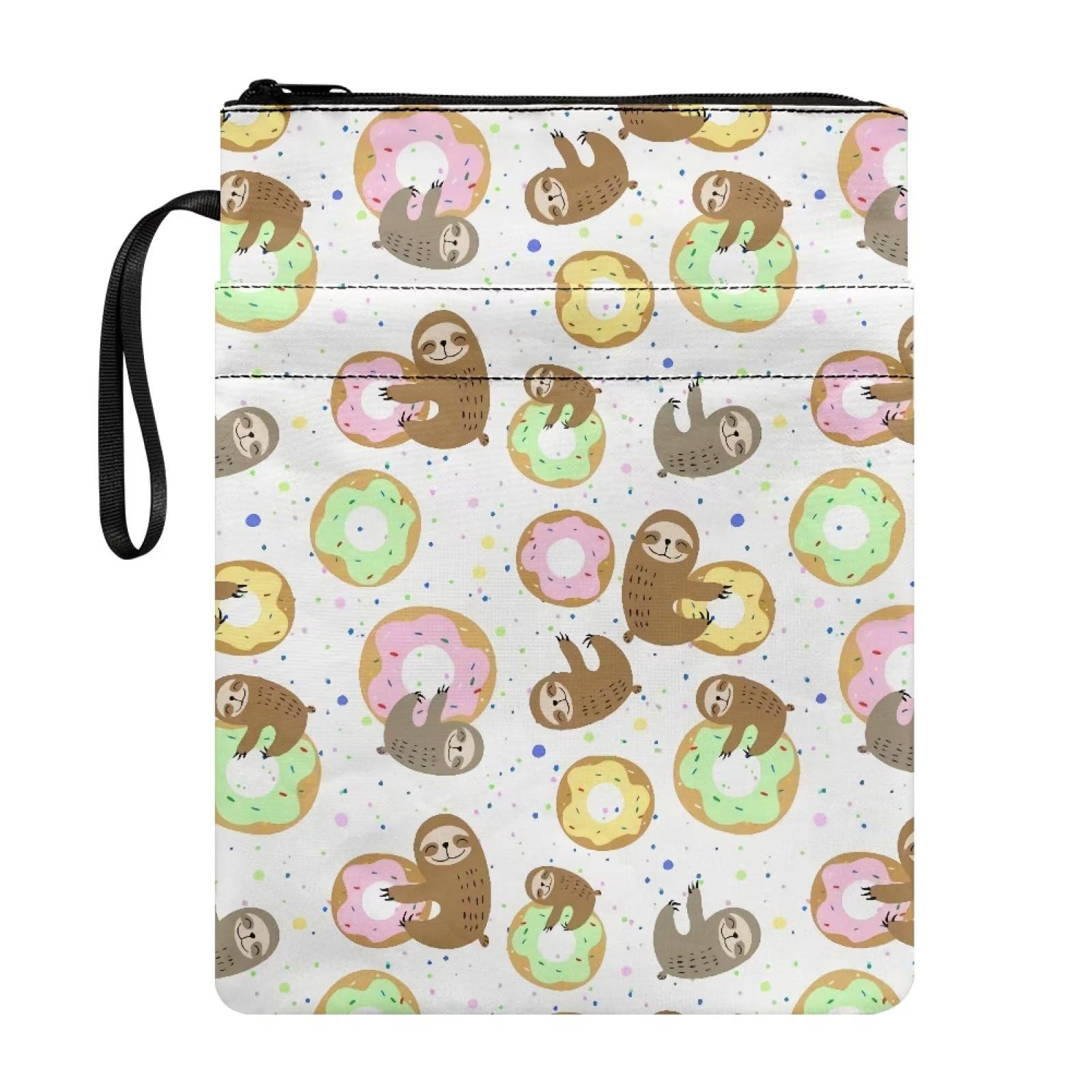 ZIATUBLES Sloth Donut Print Book Sleeve with Zipper Book Protector Pouch Sleeve Washable Book Covers for Book Lovers Paperbacks Hardcover Notebook Bible Journal Textbooks
