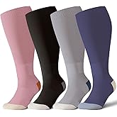Azalencro Plus Size Compression Socks for Women & Men Wide Calf, 20-30mmhg Knee High Stockings for Pregnancy, Nurse, Travel