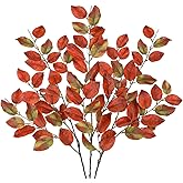 GnFlus 41 inch Artificial Fall Leaves Stem Fake Autumn Foliage Branches Citrus Leaf for Home Kitchen Farmhouse Vase Thanksgiving Table Centerpieces Party Decor Orange