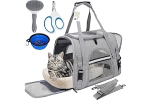 SZZJKJ Pet Carrier Bag Airline Approved Up for Cats and Dogs Up to 20LBs, Soft Cat Carrier Dog Carrier Travel Kitten Carrier with Mat, Nail Clipper, Brush, Foldable Bowl Cat Accessories