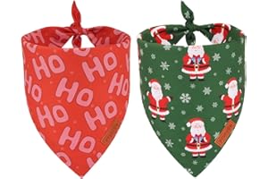 PTDECOR Christmas Dog Bandana, Xmas HOHO Santa Design Reversible Holiday Dog Scarf, Triangle Christmas Bandanas for Medium Large Pets (Large)
