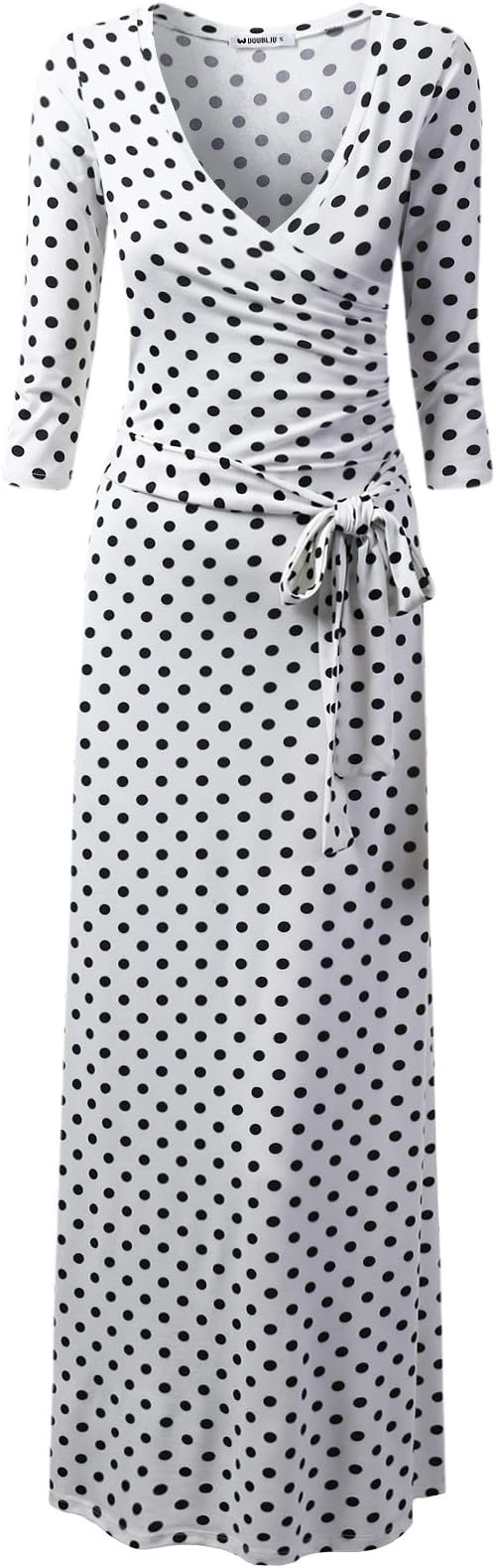 NINEXIS Women's V-Neck 3/4 Sleeve Waist Wrap Front Maxi Dress
