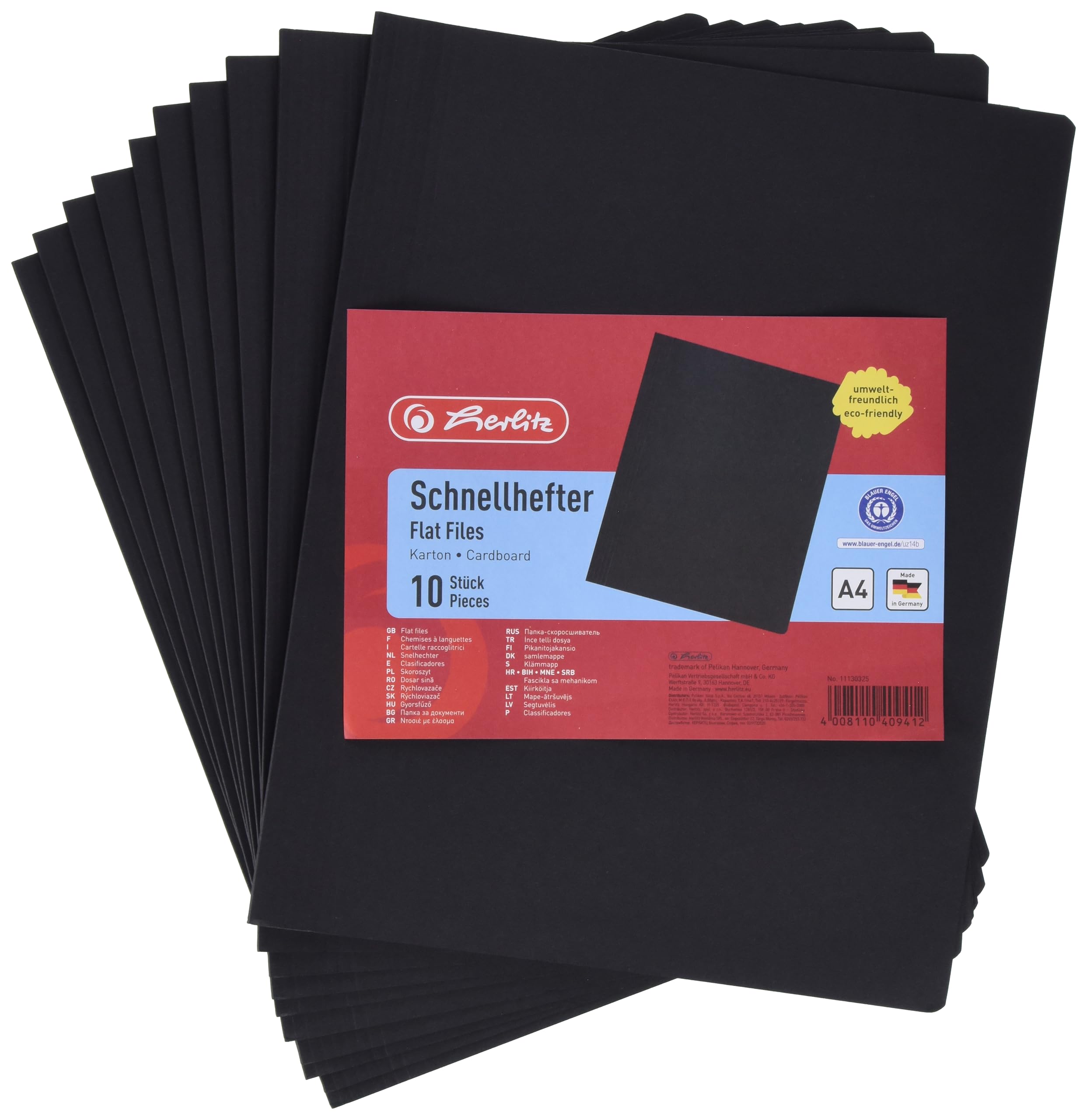 Herlitz A4 Manilla Folded Flat File - Black (Pack of 10)