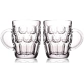 BothEarn 1 Pint Dimpled Beer Mug Set of 2 - Heavy British Pub Thick Glass with Handle - Stein Cup for Beer Lover in Home Party BBQ