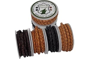Coyote Bay® Leather Bolo Braided Genuine Leather Cord in 4 Classic Matte Colors, 6.5 Feet Each, 26 ft Total, for Jewelry Making, Crafts and Hobby Projects (4mm)