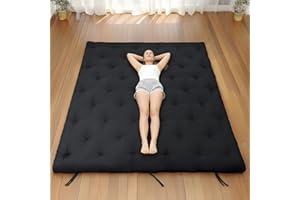 Syrinx Japanese Floor Futon Mattress Queen Size 80"x60", Thicken Foldable Lazy Floor Bed for Adults, Roll Up Lounger Tatami Sleeping Mat, Water Resistant Futon Tatami Mattresses for Home, Travel.