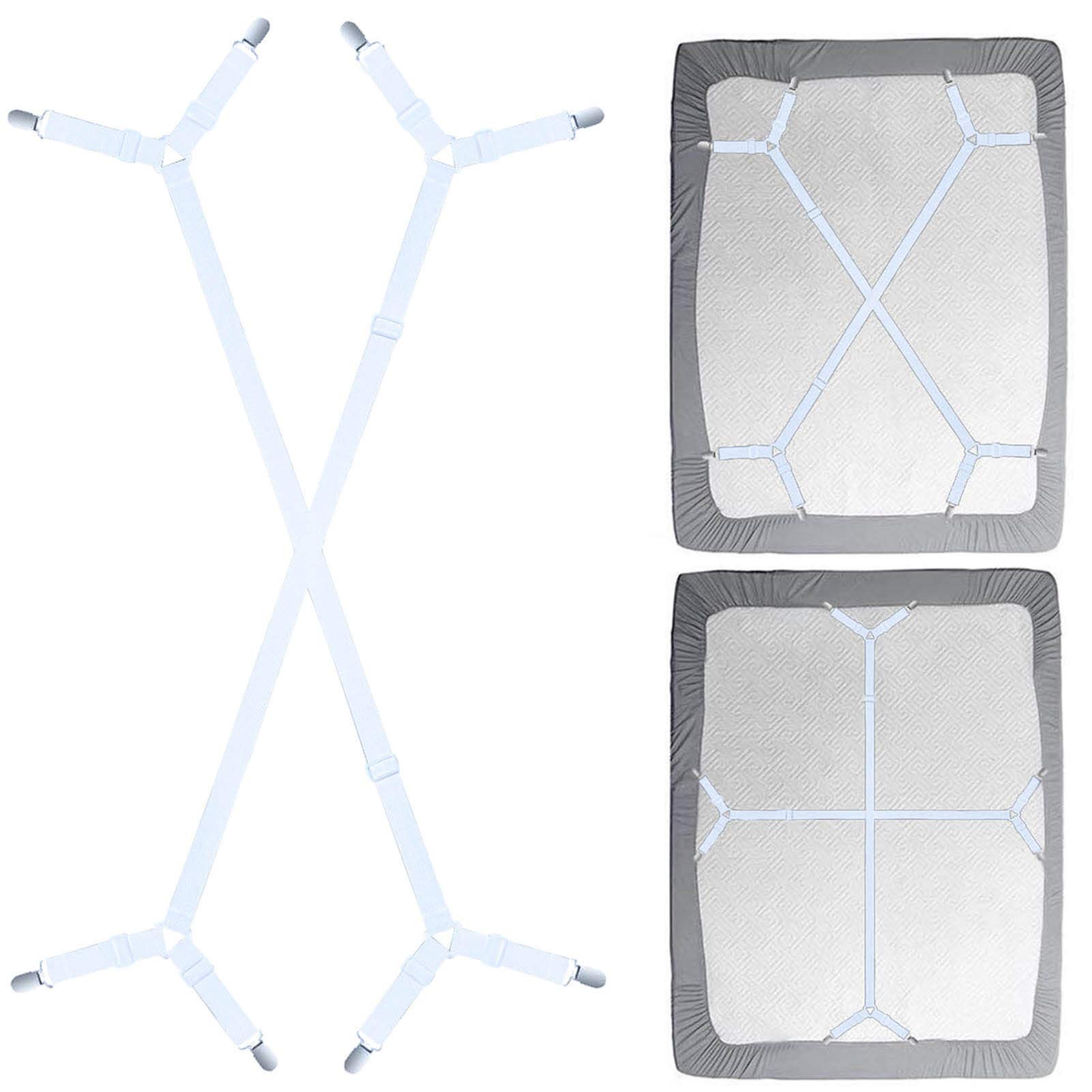 Siaomo Sheet Fasteners Suspenders Straps - Adjustable Crisscross Bed Sheets Holder Clips Elastic Band Sheet Keeper Stays Grippers,2Pcs/Set White