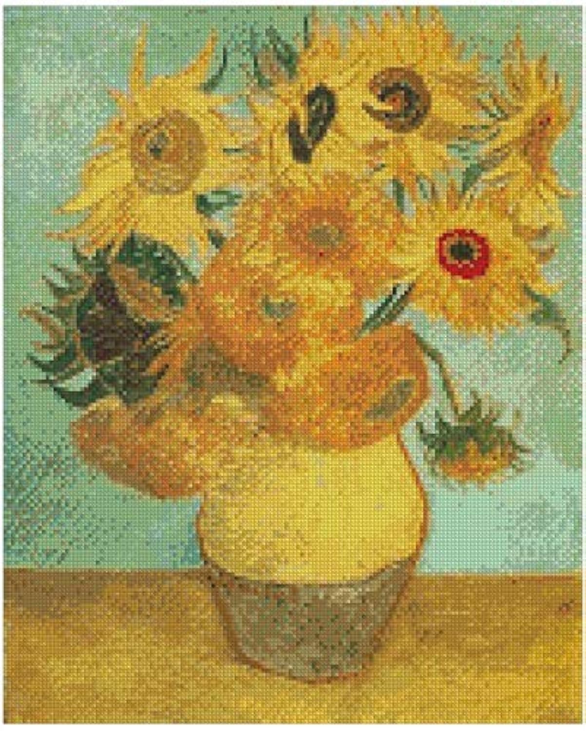 Sunflower Series, 12 Sunflowers of Vincent Van Gogh Cotton Counted Cross Stitch Kits, 150x196 Stitch, 38x45 cm Sampler, DIY Decor,Vincent Van Gogh Sunflower DIY Cotton Cross Stitch kit