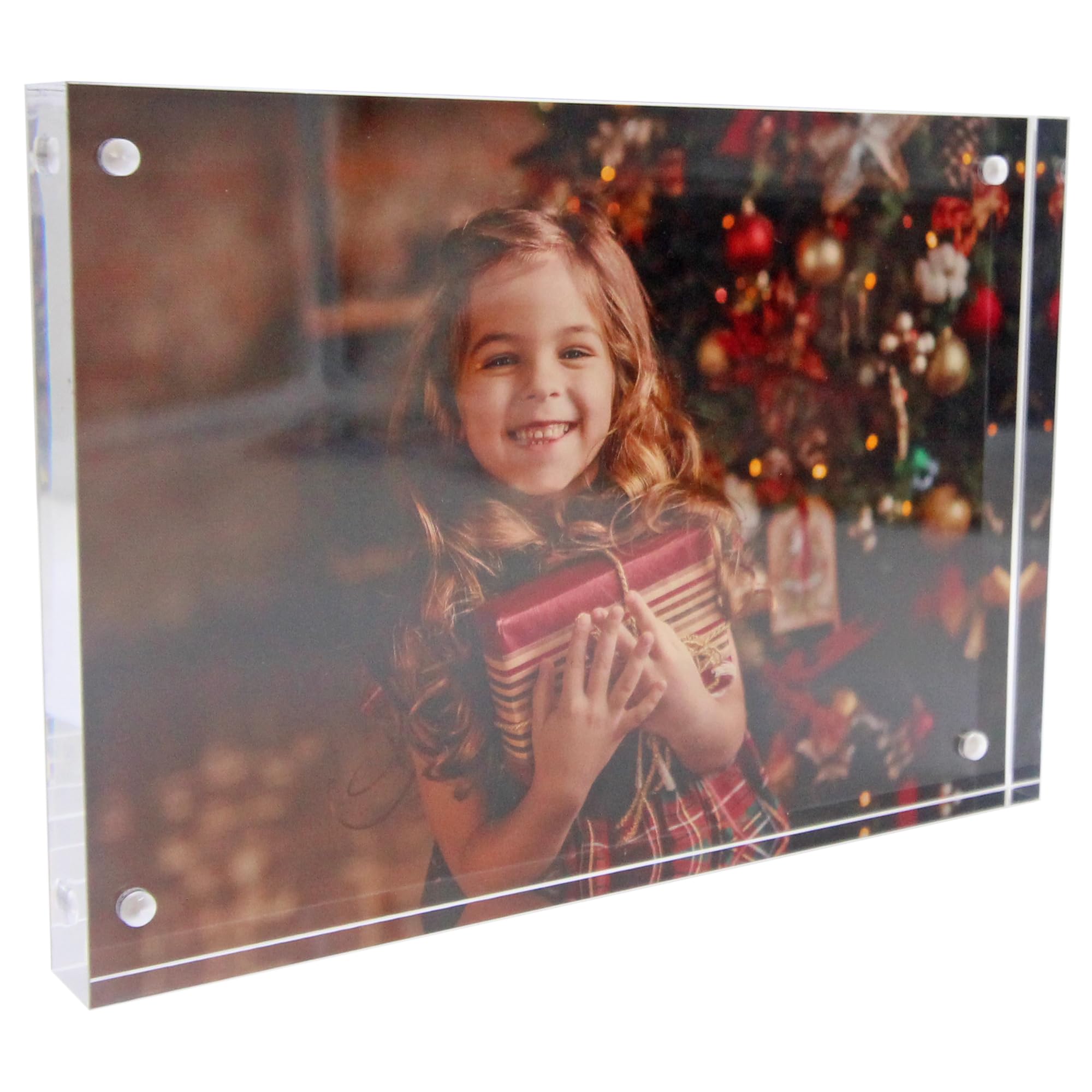 Acrylic Photo Frame 13 x 18 cm (5 x 7 inch) - Single Sided Picture Frame with Magnetic, Clear Frameless Desktop Photo Block - Ideal Gifts for Art, Prints or Photos