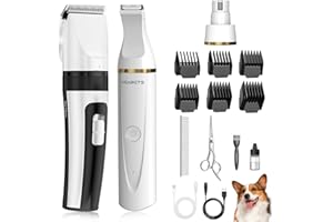 HEAPETS Dog Hair Clippers for Grooming Kit and Dog Paw Trimmer for Grooming, Low Noise Rechargeable Cordless, Shaver Grooming Supplies for Pet Cats Dogs (White, White)
