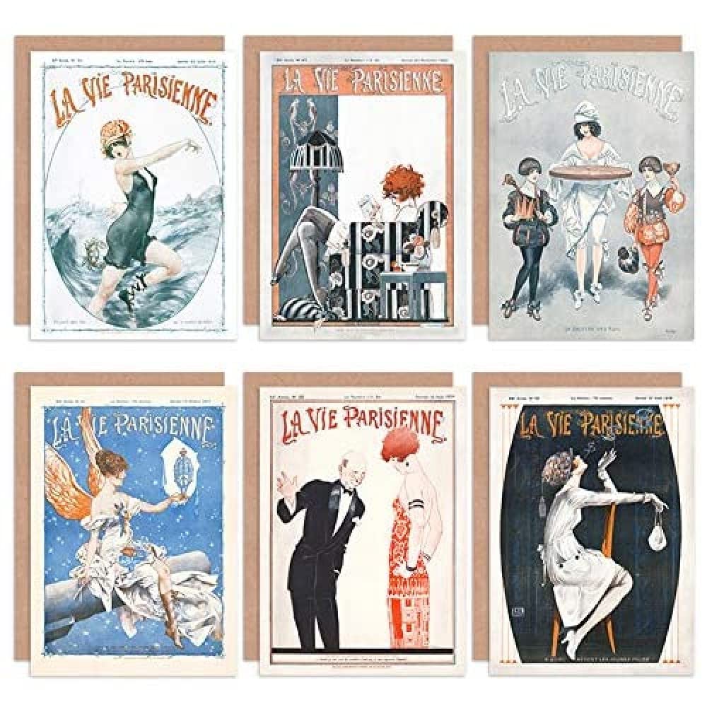 Artery8 La Vie Parisienne French Woman Dream Love Swimming Greeting Cards With Envelopes Pack of 6